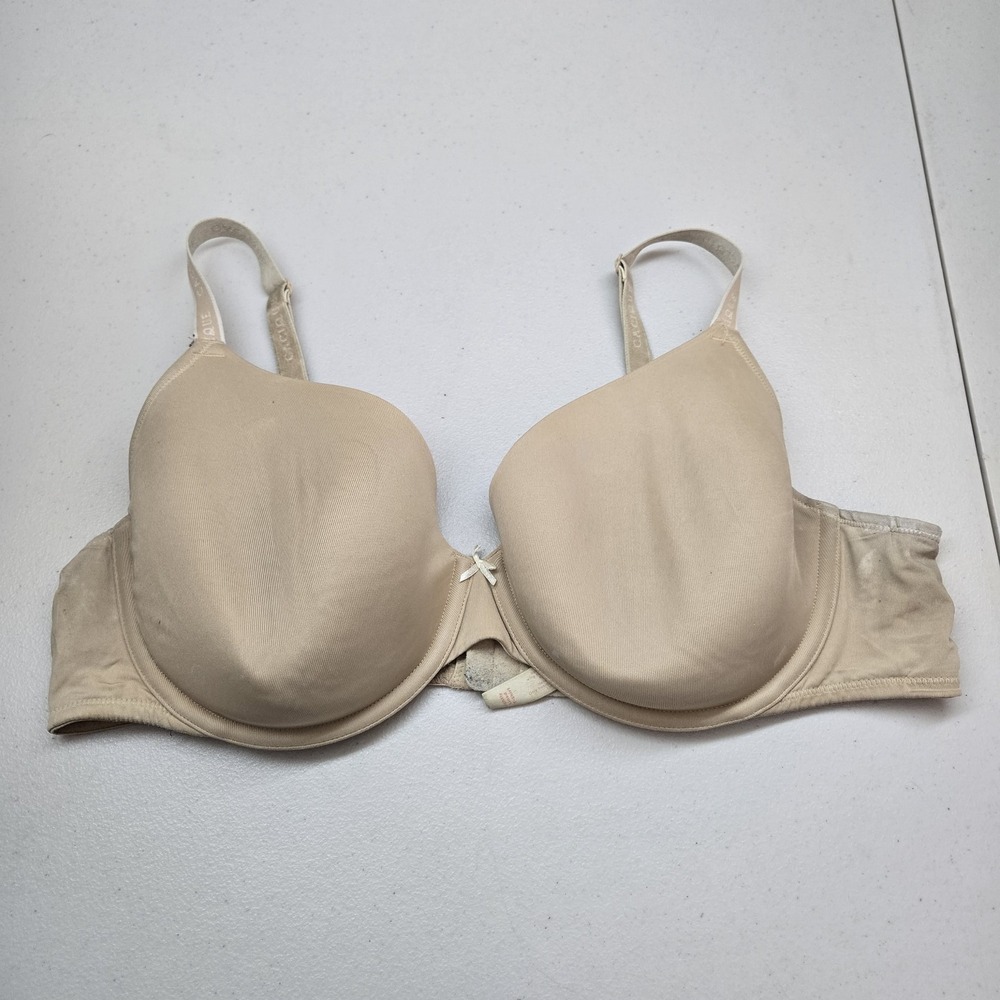 Cacique Women Bra 42D Beige Lightly Lined T Shirt Underwired Bow READ